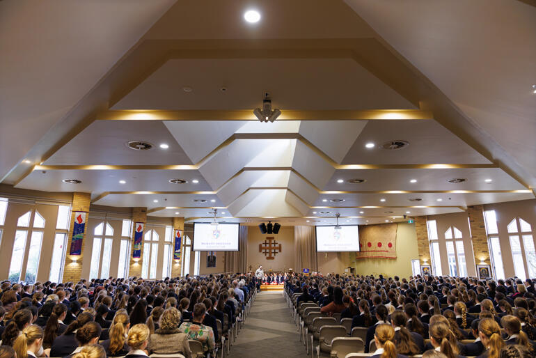 Students and staff gather in the Waikato Diocesan School for Girls Chapel.