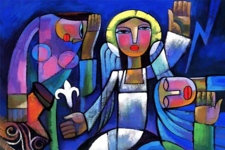 Love leads the women to Jesus' tomb in 'Easter morning' by Chinese Christian artist He Qi, 2004.