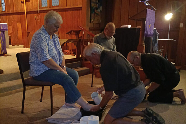 St Thomas's Anglican Church in Motueka mark Maundy Thursday with washing of feet.