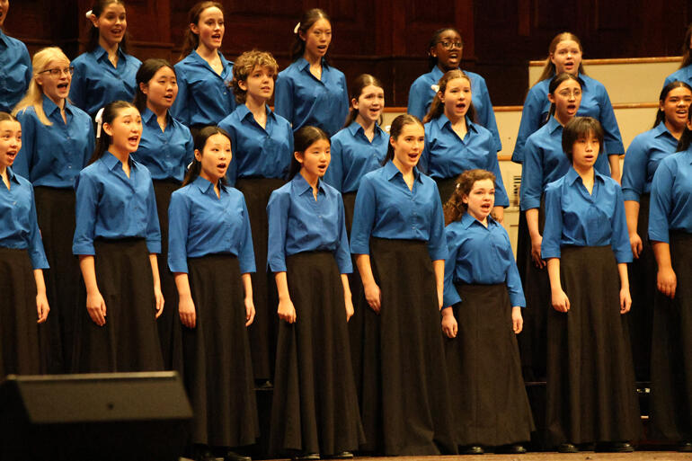 100% on form: St Cecilia Singers from Auckland's Diocesan School for Girls perform at the Big Sing Finale 2025. 100% on form: St Cecilia Singers from Auckland's Diocesan School for Girls perform at the Big Sing Finale 2025.