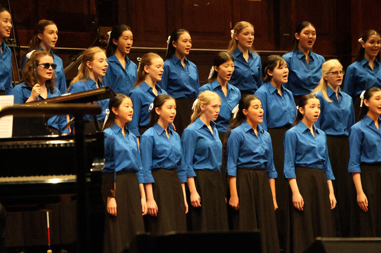 The St Cecilia Singers from Auckland Diocesan School for Girls perform in The Big Sing Finale. The St Cecilia Singers from Auckland Diocesan School for Girls perform in The Big Sing Finale.