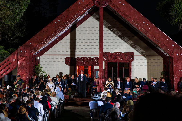 Church and political leaders join karakia at dawn at Te Whare Rūnanga, Waitangi 6 February 2025. Photo: D.Seymour|LinkedIn