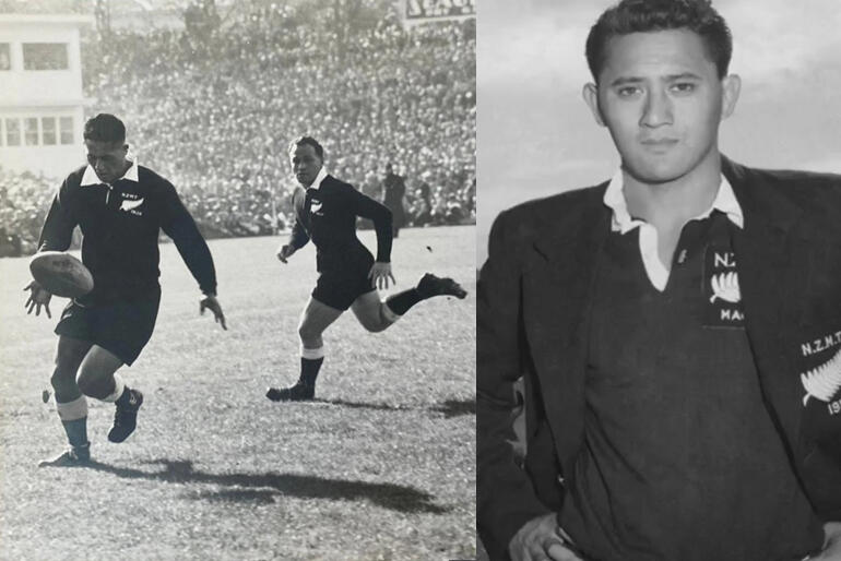 Muru Walters (far left and right) during his years as a Māori All Black. Muru Walters (far left and right) during his years as a Māori All Black.