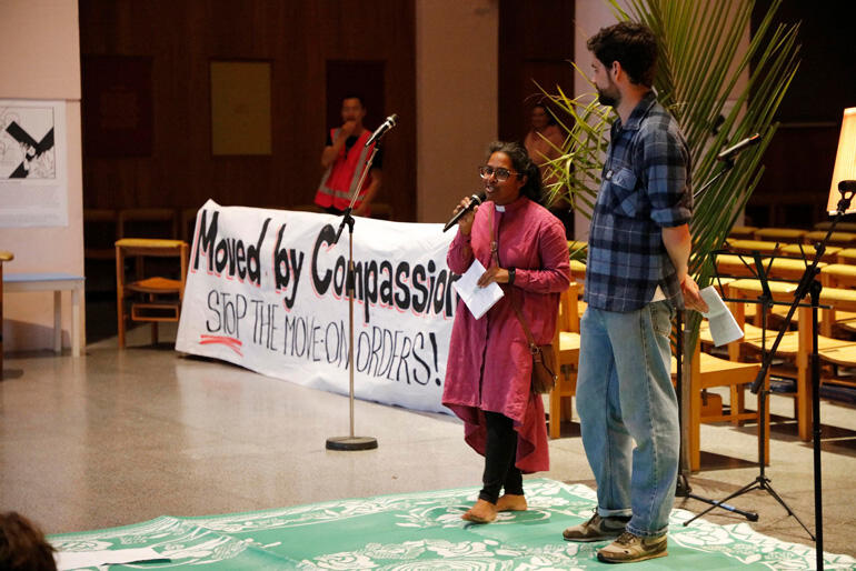 Asst Bishop of Wellington the Rt Rev Anashuya Fletcher speaks at the Move-On Vigil in Wellington's Cathedral of St Paul, Palm Sunday 2026.
