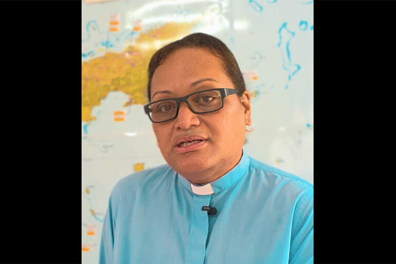 General Secretary of the Fiji Council of Churches Rev Sepiuta Hala'api'api speaks in a '16 Days of activism against gender-based violence' video.