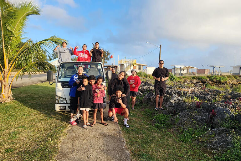 One of the 'No Pelestiki' outings to the Nuku'alofa seawall grabs a snap with the van. One of the 'No Pelestiki' outings to the Nuku'alofa seawall grabs a snap with the van.